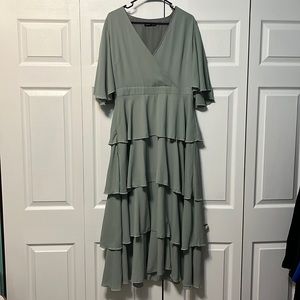 Green tiered maxi dress